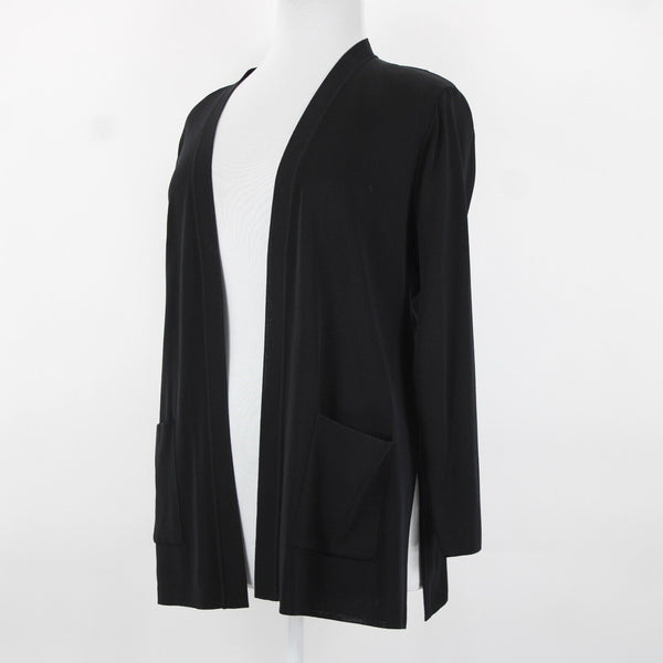 Misook Sz L Black Side Slits Pockets Rayon Acrylic Polyester Wrap
