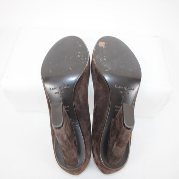 Kate Spade Sz 9 B Brown Green Trim Slip On Suede Upper Leather Inner 3" Heels