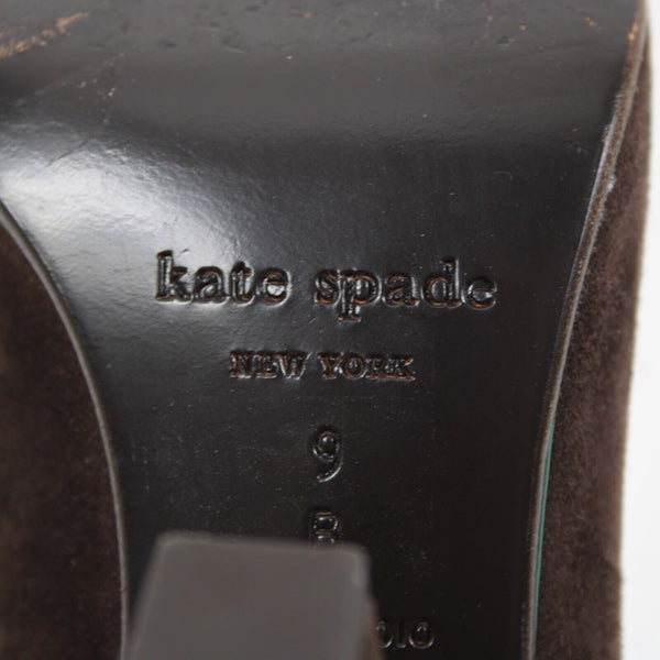 Kate Spade Sz 9 B Brown Green Trim Slip On Suede Upper Leather Inner 3" Heels