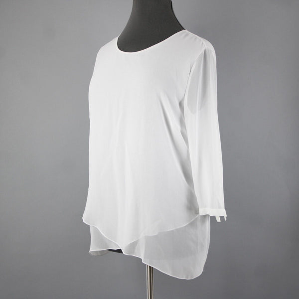 Blaser NEW $275 Everglades Blusen Sz 48 White Sheer Layered 100% Poly Top