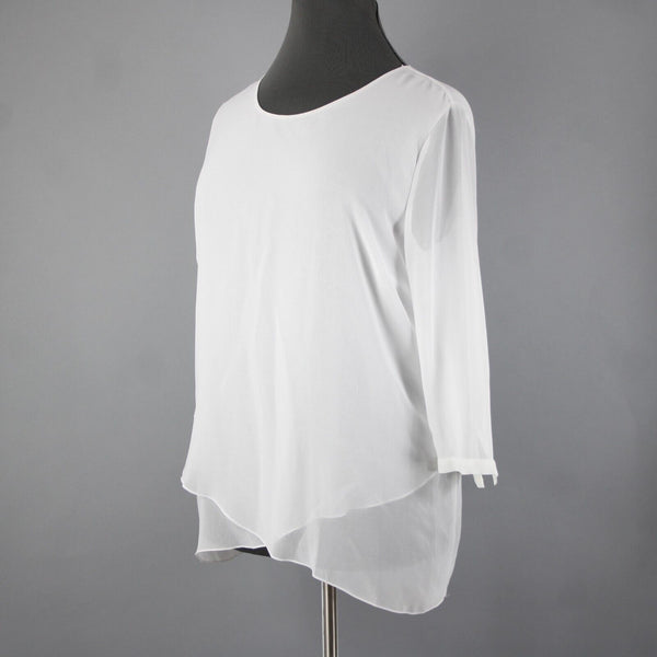 Blaser NEW $275 Everglades Blusen Sz 48 White Sheer Layered 100% Poly Top