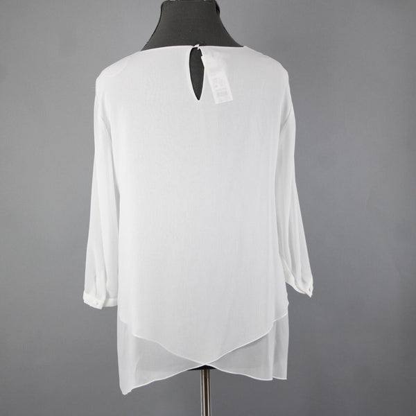Blaser NEW $275 Everglades Blusen Sz 48 White Sheer Layered 100% Poly Top