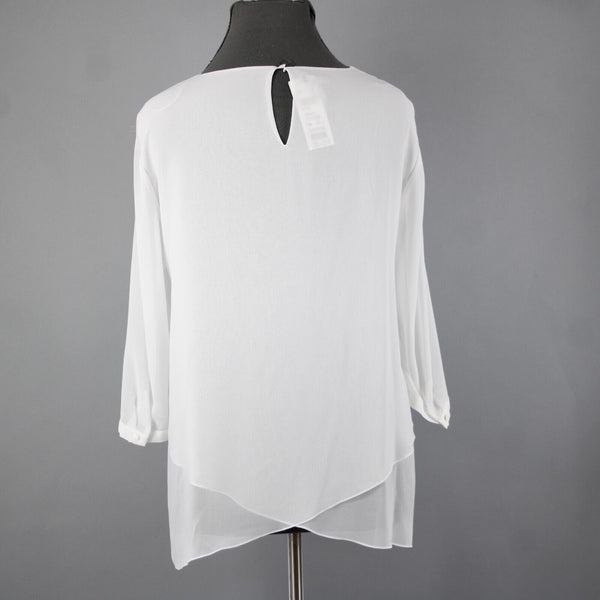 Blaser NEW $275 Everglades Blusen Sz 48 White Sheer Layered 100% Poly Top