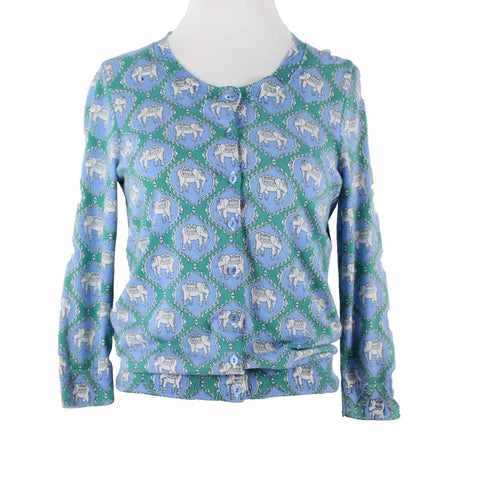 Talbots Petites Sz SP Blue Green Multi Button Up Cotton Rayon Cardigan