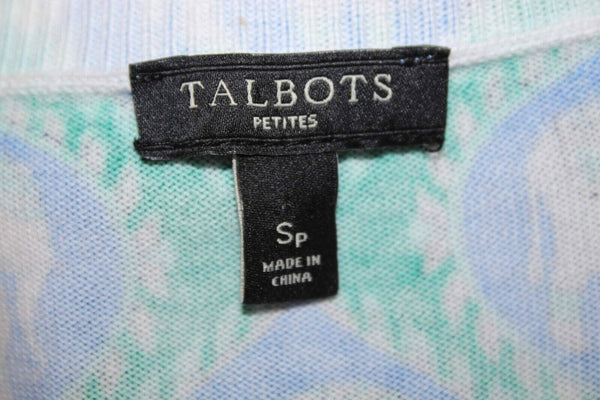 Talbots Petites Sz SP Blue Green Multi Button Up Cotton Rayon Cardigan