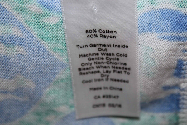 Talbots Petites Sz SP Blue Green Multi Button Up Cotton Rayon Cardigan