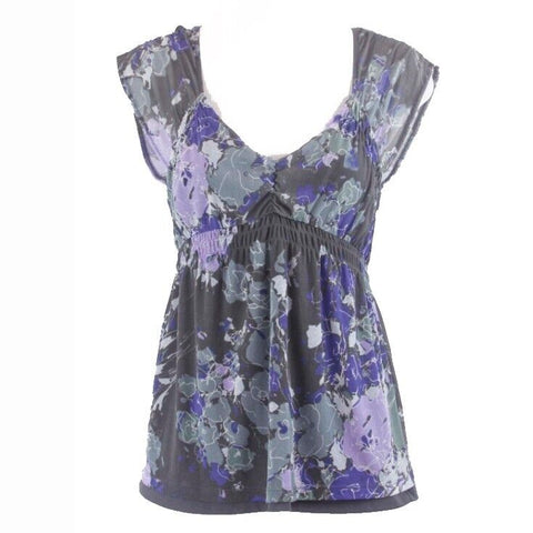 DKNY Petites Sz P NEW Charcoal Lavender Splatter Empire Nylon Mesh Lined Top 196