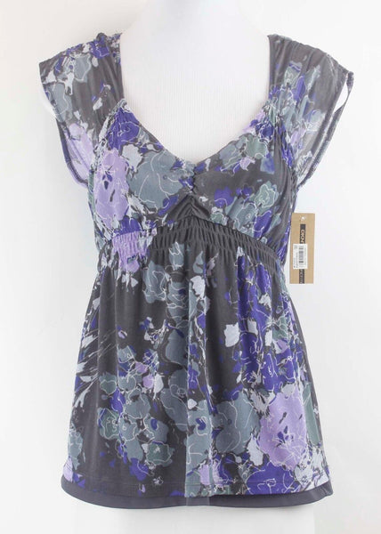 DKNY Petites Sz P NEW Charcoal Lavender Splatter Empire Nylon Mesh Lined Top 196