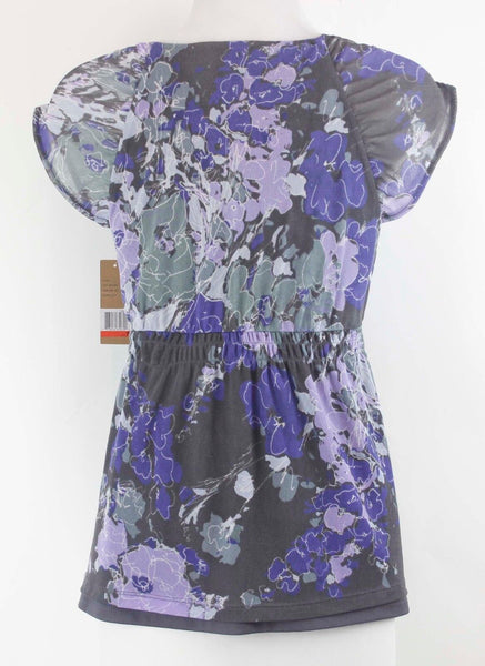 DKNY Petites Sz P NEW Charcoal Lavender Splatter Empire Nylon Mesh Lined Top 196