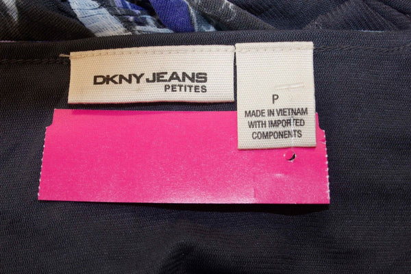 DKNY Petites Sz P NEW Charcoal Lavender Splatter Empire Nylon Mesh Lined Top 196