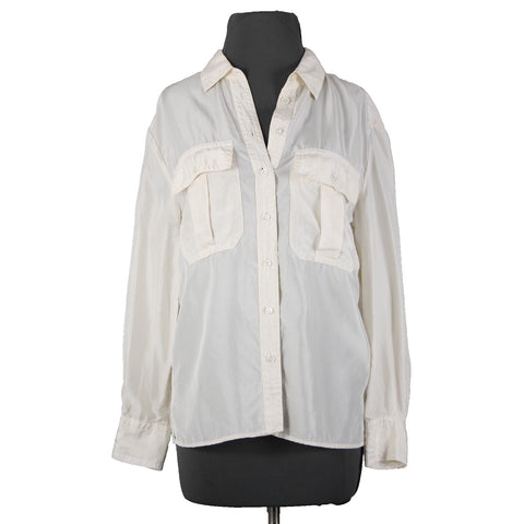 Banana Republic NEW $140 Sz XS Cream White Collared Buttons 100% Silk Top