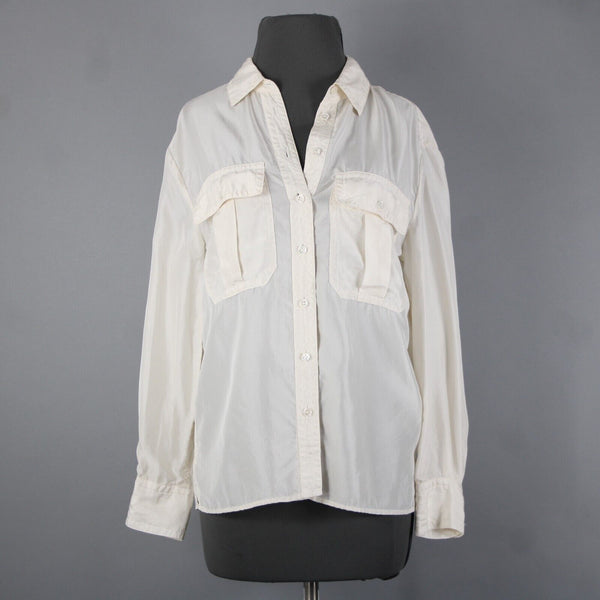 Banana Republic NEW $140 Sz XS Cream White Collared Buttons 100% Silk Top