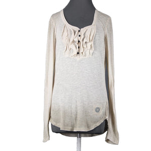 Double D Ranch Sz M Tan Ruffled Embroidered No Fabric Label Top