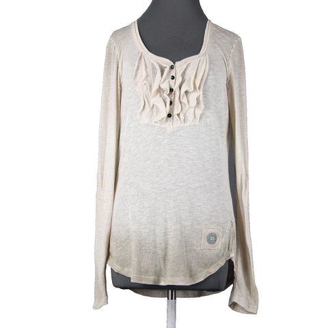 Double D Ranch Sz M Tan Ruffled Embroidered No Fabric Label Top
