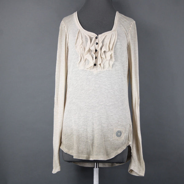 Double D Ranch Sz M Tan Ruffled Embroidered No Fabric Label Top