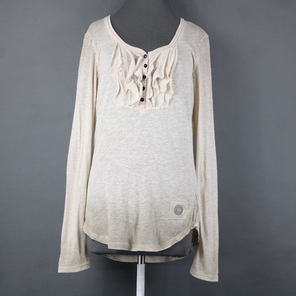 Double D Ranch Sz M Tan Ruffled Embroidered No Fabric Label Top