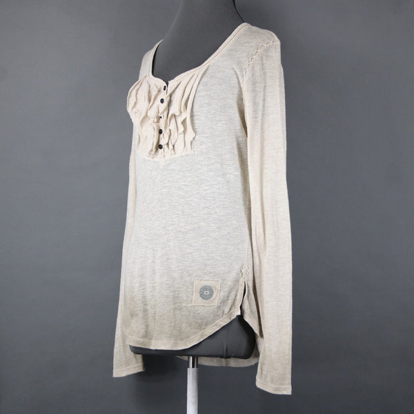 Double D Ranch Sz M Tan Ruffled Embroidered No Fabric Label Top
