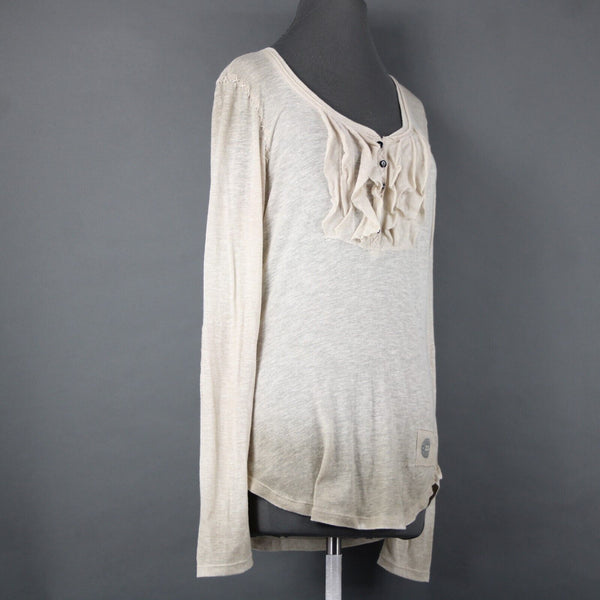 Double D Ranch Sz M Tan Ruffled Embroidered No Fabric Label Top