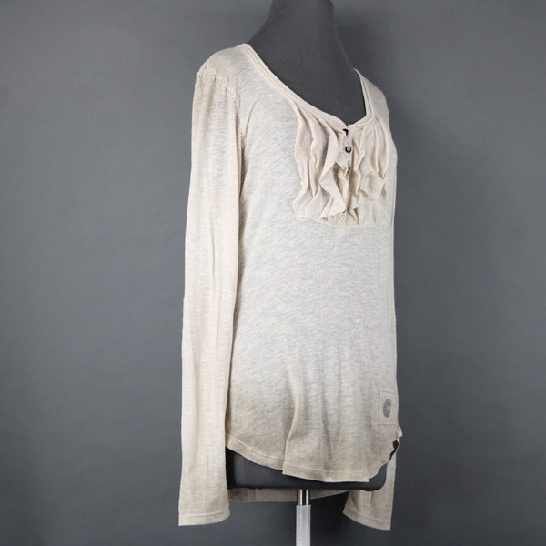 Double D Ranch Sz M Tan Ruffled Embroidered No Fabric Label Top