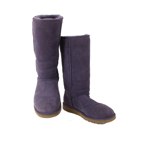 Ugg Boots Sz 8 Purple Calf High Genuine Sheepskin Lined Rubber Sole Boots