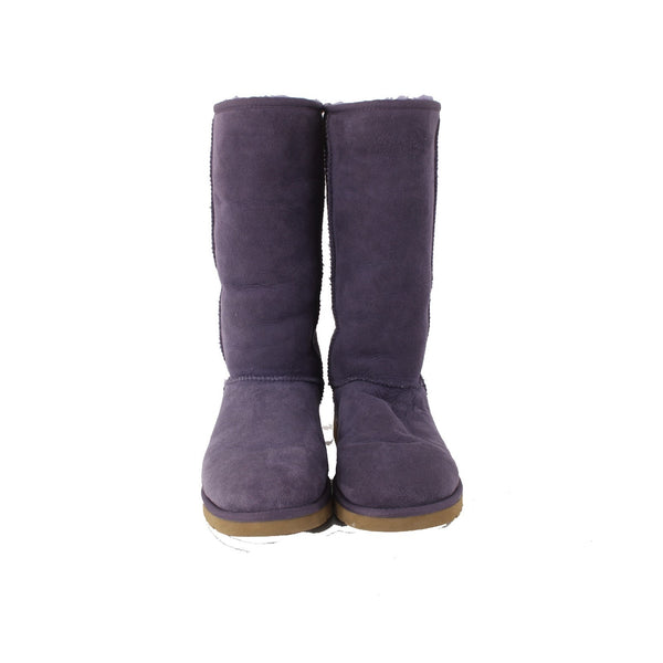 Ugg Boots Sz 8 Purple Calf High Genuine Sheepskin Lined Rubber Sole Boots