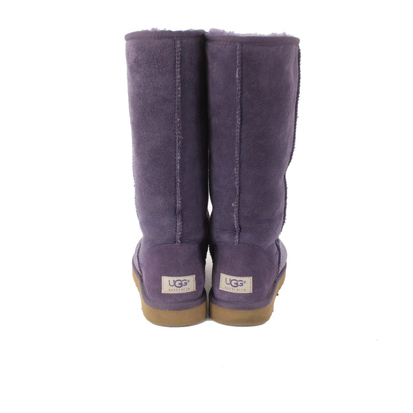 Ugg Boots Sz 8 Purple Calf High Genuine Sheepskin Lined Rubber Sole Boots