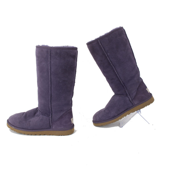 Ugg Boots Sz 8 Purple Calf High Genuine Sheepskin Lined Rubber Sole Boots