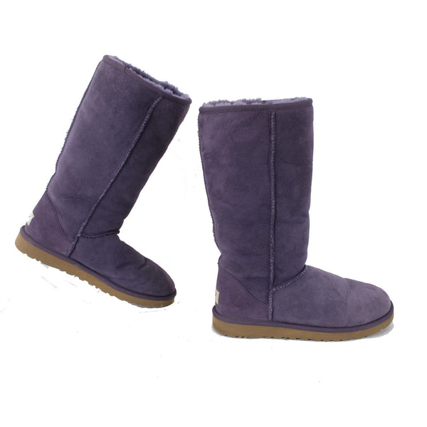 Ugg Boots Sz 8 Purple Calf High Genuine Sheepskin Lined Rubber Sole Boots