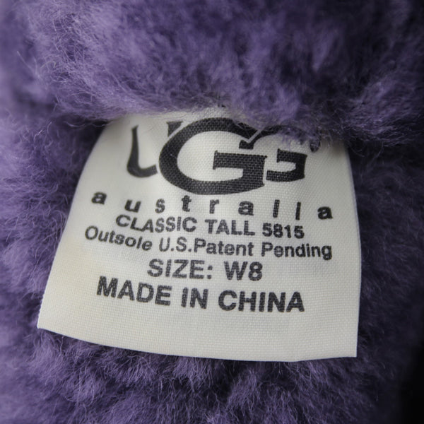 Ugg Boots Sz 8 Purple Calf High Genuine Sheepskin Lined Rubber Sole Boots