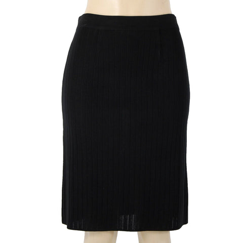Misook Sz XS Black Elastic Waist Ribbed 100% Acrylic Skirt