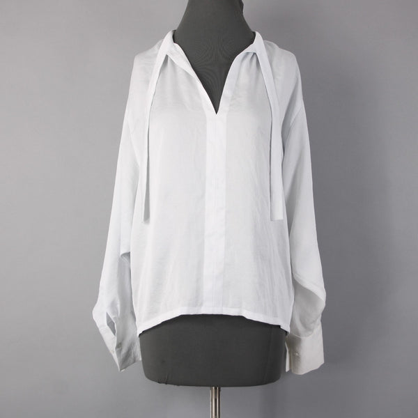Maje Top Sz 1 White Long Sleeve V Neck With Ties 100% Polyester Top
