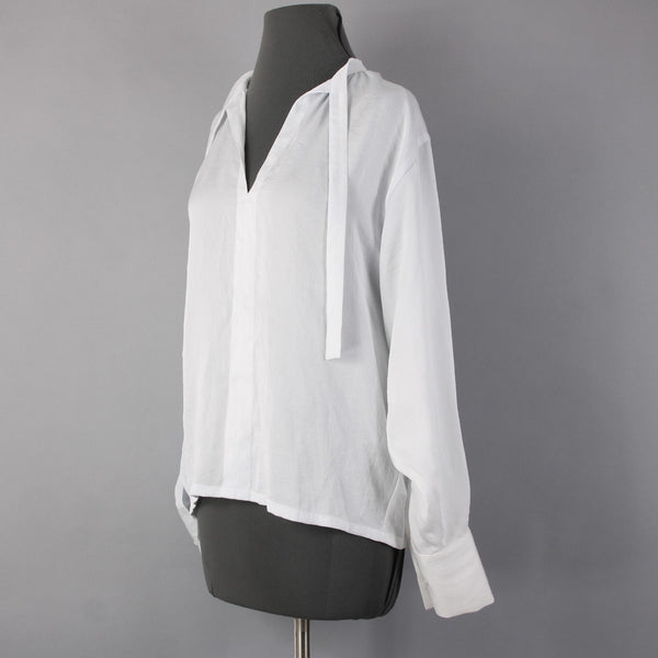 Maje Top Sz 1 White Long Sleeve V Neck With Ties 100% Polyester Top