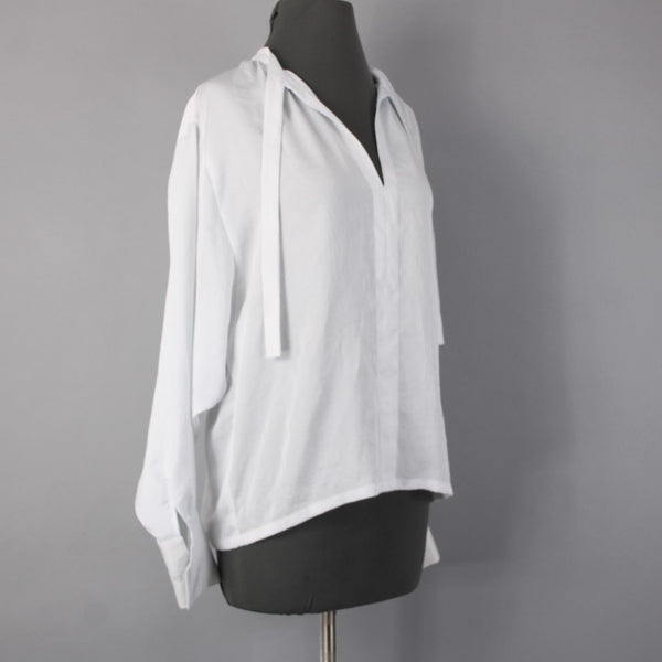 Maje Top Sz 1 White Long Sleeve V Neck With Ties 100% Polyester Top