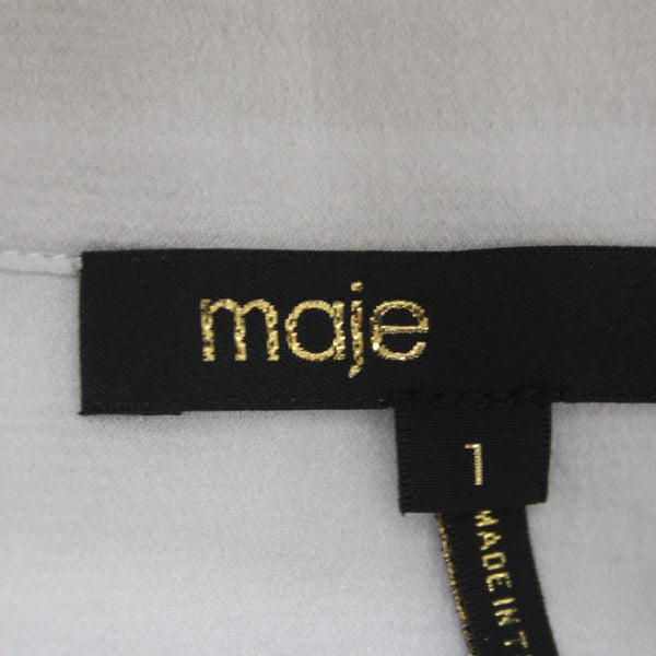 Maje Top Sz 1 White Long Sleeve V Neck With Ties 100% Polyester Top