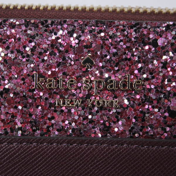 Kate Spade Purse 7 x 10 x 4 Purple Glitter Two Handle Inner Pocket Leather Purse