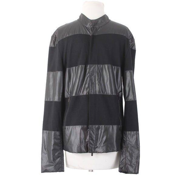 Emporio Armani Jacket Sz L Black Striped Mixed Media Jacket