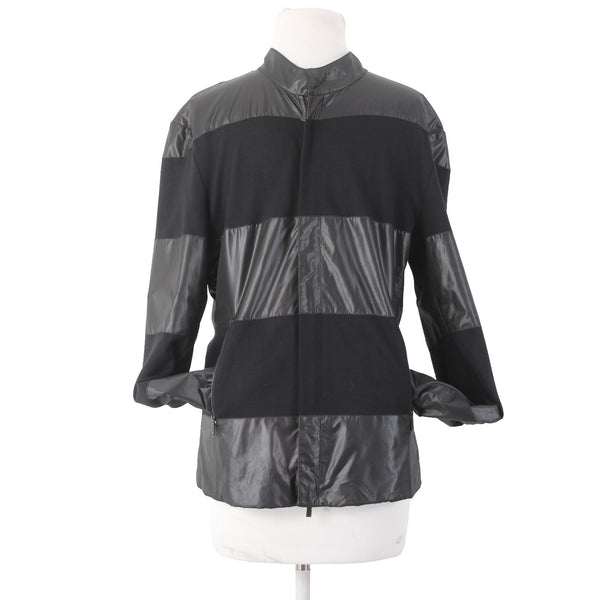 Emporio Armani Jacket Sz L Black Striped Mixed Media Jacket
