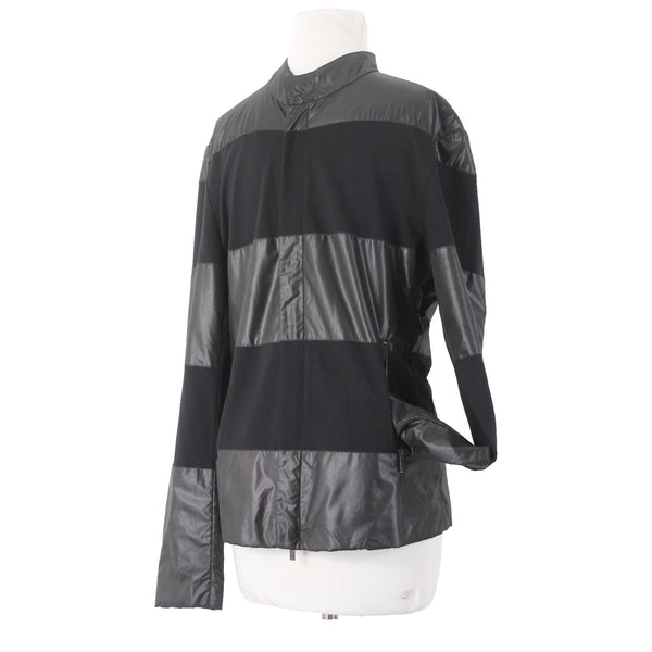 Emporio Armani Jacket Sz L Black Striped Mixed Media Jacket