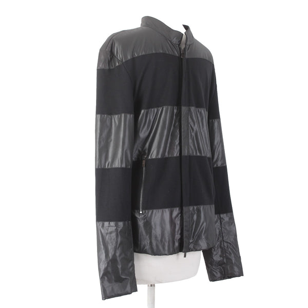 Emporio Armani Jacket Sz L Black Striped Mixed Media Jacket