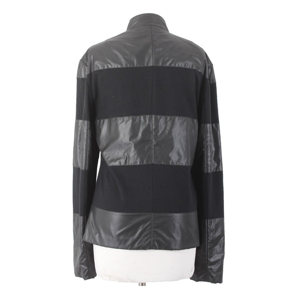 Emporio Armani Jacket Sz L Black Striped Mixed Media Jacket