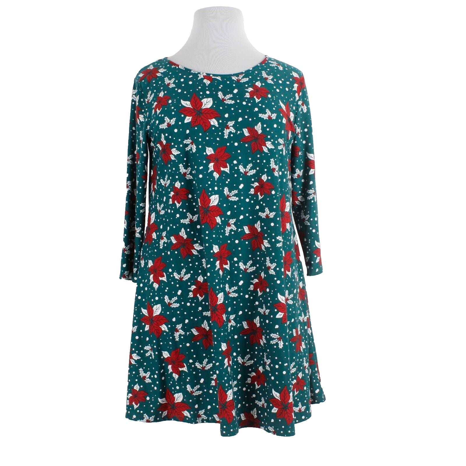 City Streets NEW $44 Sz 1X Green Red Multi Poinsettia Poly Spandex Knit Dress