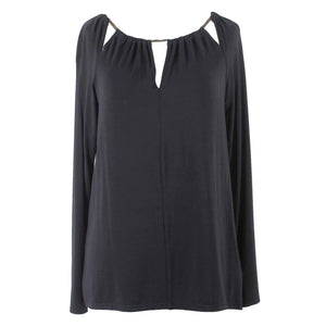 Ella Moss NEW $79 Sz XS Black Modal Spandex Silk Metallic Knit Top