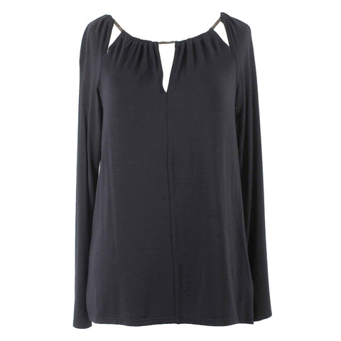 Ella Moss NEW $79 Sz XS Black Modal Spandex Silk Metallic Knit Top