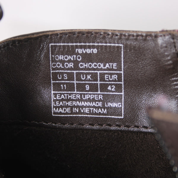 Revere Booties Toronto Sz 42 Chocolate Brown Zipper Leather Rubber Ankle