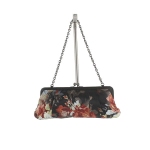 Donald J Pliner 5 x 12 Black Red Multi Satin Chain Frame Clutch Purse
