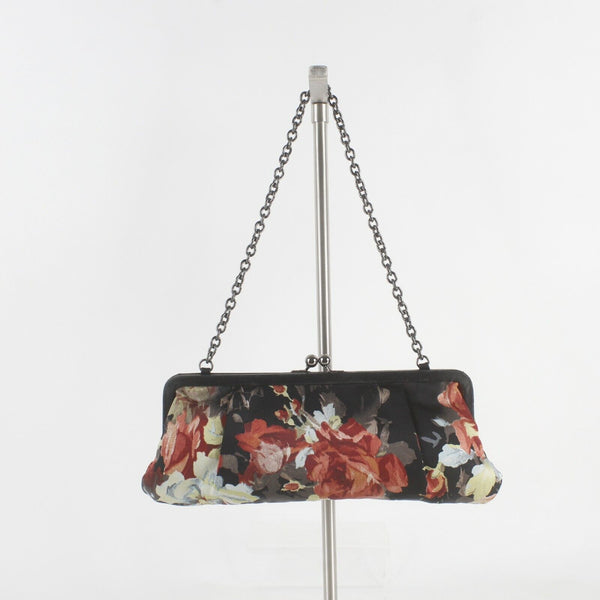 Donald J Pliner 5 x 12 Black Red Multi Satin Chain Frame Clutch Purse