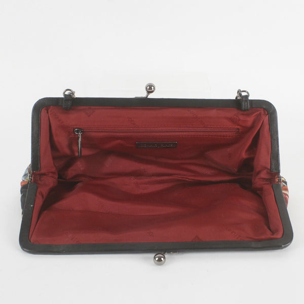 Donald J Pliner 5 x 12 Black Red Multi Satin Chain Frame Clutch Purse