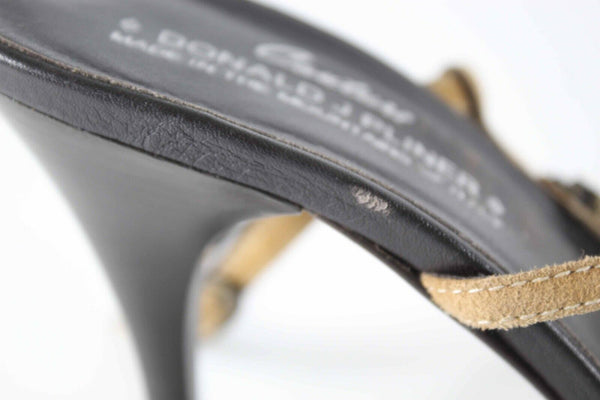 Donald J Pliner Najam Sz 8.5M Tan Brown Brass Suede 3.5" Heels