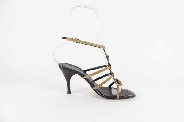 Donald J Pliner Najam Sz 8.5M Tan Brown Brass Suede 3.5" Heels