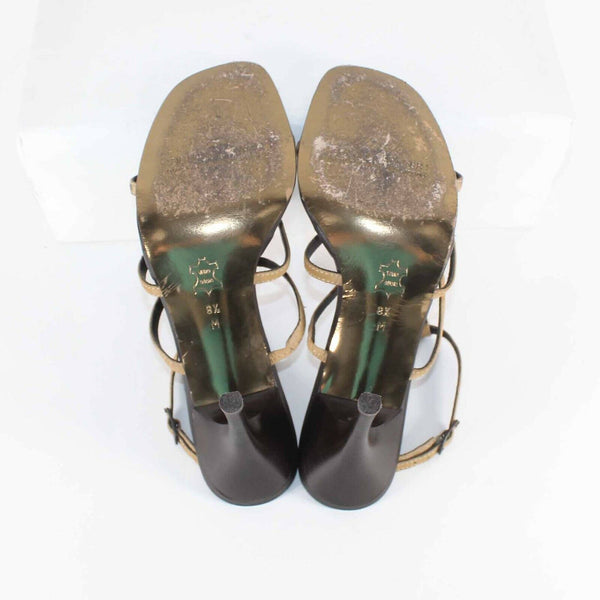 Donald J Pliner Najam Sz 8.5M Tan Brown Brass Suede 3.5" Heels